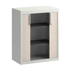 Bureau droit Fusion - l. 160 x pr. 80 cm - sur meuble de rangement l. 100 cm avec porte - 4 pieds