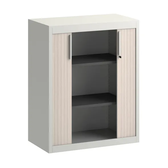 Bureau droit Fusion - l. 160 x pr. 80 cm - sur meuble de rangement l. 100 cm avec porte - 4 pieds