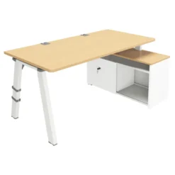 Bureau droit Fusion - l. 160 x pr. 80 cm - sur meuble de rangement l. 100 cm avec porte - 4 pieds