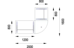 Bureau droit Majesty - l. 120 x pr. 80 cm + angle 90° + retour l. 80 x pr. 80 cm - piétement dégagement latéral