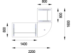 Bureau droit Majesty - l. 140 x pr. 80 cm + angle 90° + retour l. 80 x pr. 80 cm - piétement dégagement latéral