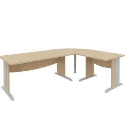 Bureau droit Majesty - l. 160 x pr. 80 cm + angle 90° + retour l. 80 x pr. 80 cm - piétement dégagement latéral