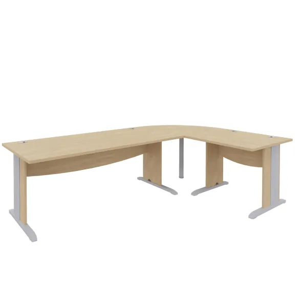 Bureau droit Majesty - l. 180 x pr. 80 cm + angle 90° + retour l. 80 x pr. 80 cm - piétement dégagement latéral