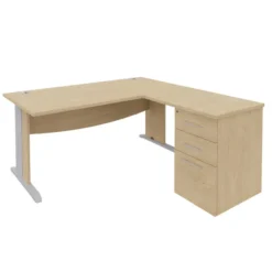 Bureau droit Majesty - l. 160 x pr. 80 cm + retour l. 80 x pr. 60 cm sur caisson - piétement dégagement latéral