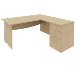 Bureau droit Majesty - l. 160 x pr. 80 cm + retour l. 80 x pr. 60 cm sur caisson - pieds panneaux