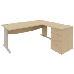 Bureau droit Majesty - l. 180 x pr. 80 cm + retour l. 80 x pr. 60 cm sur caisson - piétement dégagement latéral