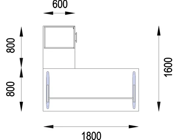 Bureau droit Majesty - l. 180 x pr. 80 cm + retour l. 80 x pr. 60 cm sur caisson - piétement dégagement latéral