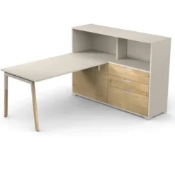 Bureau droit Nouvelle Vague - l. 160 x pr. 80 cm + meuble 2 tiroirs plats + 1 DS + 2 niches - pieds bois