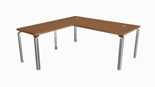 Bureau droit placage bois Epure Manager - l. 180 x pr. 80 + retour l. 100 x pr. 60 cm - piétement aluminium poli