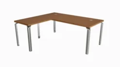 Bureau droit placage bois Epure Manager - l. 180 x pr. 80 + retour l. 80 x pr. 60 cm - piétement aluminium poli