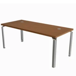 Bureau droit placage bois Epure Manager - l. 180 x pr. 80 cm - piétement aluminium poli