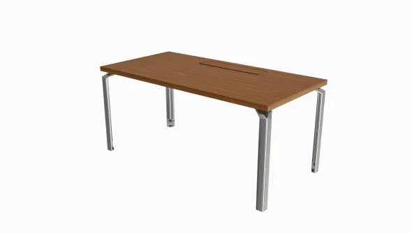 Bureau droit placage bois Epure Manager - l. 160 x pr. 80 cm - top access ébénisterie - piétement aluminium poli