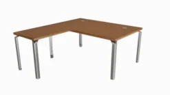 Bureau droit placage bois Epure Manager - l. 160 x pr. 100 + retour l. 80 x pr. 60 cm - piétement aluminium poli