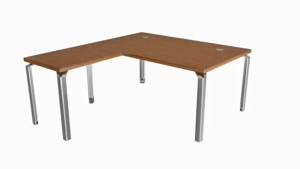 Bureau droit placage bois Epure Manager - l. 160 x pr. 100 + retour l. 80 x pr. 60 cm - piétement aluminium poli
