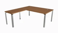 Bureau droit placage bois Epure Manager - l. 180 x pr. 100 + retour l. 100 x pr. 60 cm - piétement aluminiumpoli