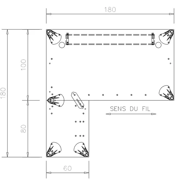 Bureau droit placage bois Epure Manager - l. 180 x pr. 100 + retour l. 100 x pr. 60 cm - piétement aluminiumpoli