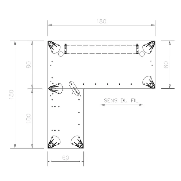 Bureau droit placage bois Epure Manager - l. 180 x pr. 80 + retour l. 100 x pr. 60 cm