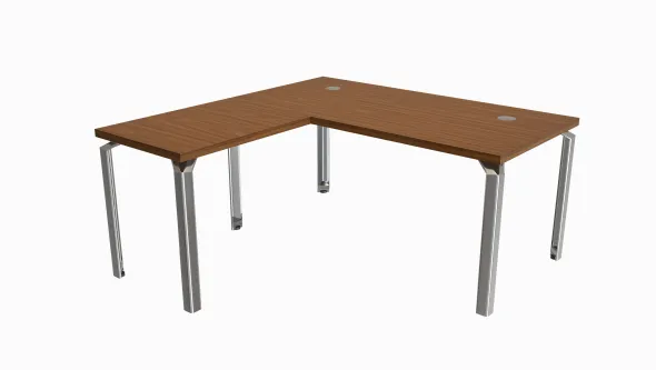 Bureau droit placage bois Epure Manager - l. 160 x pr. 80 + retour l. 80 x pr. 60 cm - piétement aluminium poli