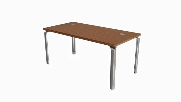 Bureau droit placage bois Epure Manager - l. 160 x pr. 80 cm - piétement aluminium poli