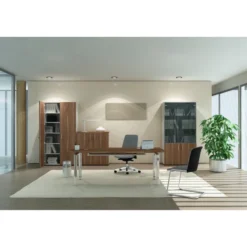 Bureau droit placage bois Epure Manager - l. 160 x pr. 100 cm - piétement aluminium poli