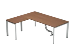 Bureau droit placage bois FrameOne II Manager - l. 200 x pr. 90 cm + retour l. 80 x pr. 60 cm - piétement arche