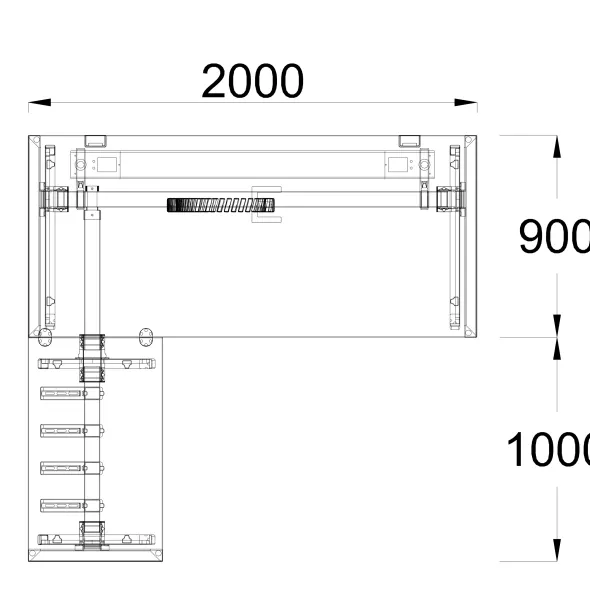 Bureau droit placage bois FrameOne II Manager - l. 200 x pr. 90 cm + retour l. 100 x pr. 60 cm - piétement cadre