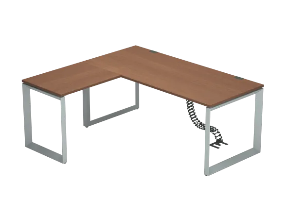 Bureau droit placage bois FrameOne II Manager - l. 180 x pr. 80 cm + retour l. 80 x pr. 60 cm - piétement cadre