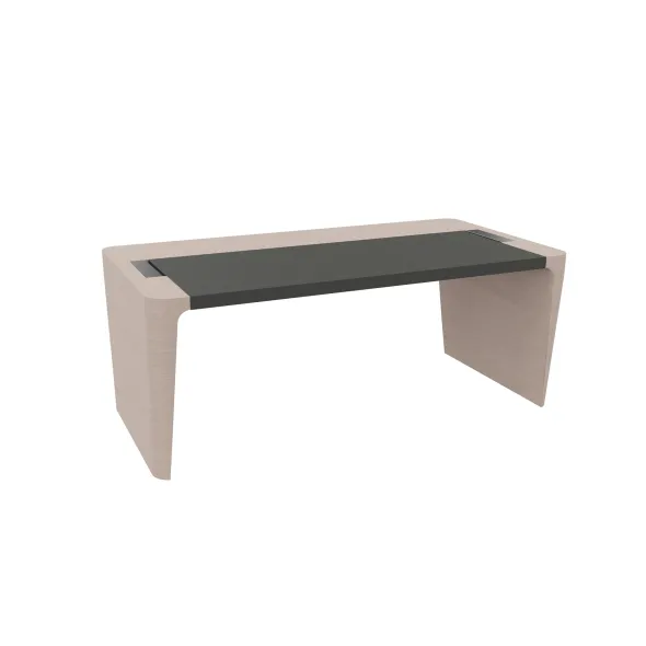 Bureau droit placage bois Quadri Prestige - l. 190 x pr. 100 cm - avec sous-main cuir intégré