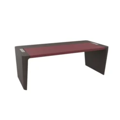 Bureau droit placage bois Quadri Prestige - l. 210 x pr. 100 cm - avec sous-main cuir intégré
