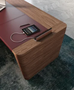 Bureau droit placage bois Quadri Prestige - l. 230 x pr. 100 cm - avec sous-main cuir intégré