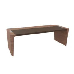 Bureau droit placage bois Quadri Prestige - l. 230 x pr. 100 cm - avec sous-main cuir intégré