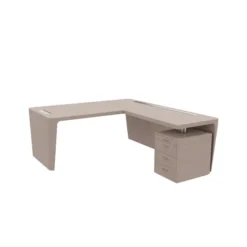 Bureau droit placage bois Quadri Prestige - l. 190 x pr. 100 cm + retour sur caisson 3 tiroirs plats