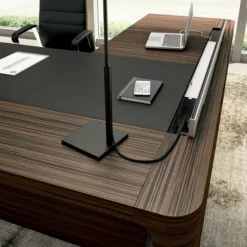 Bureau droit placage bois Quadri Prestige - l. 190 x pr. 100 cm + retour sur caisson 3 tiroirs plats - sous-main cuir
