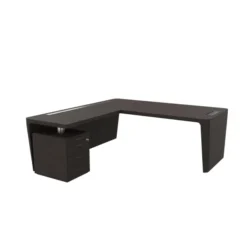 Bureau droit placage bois Quadri Prestige - l. 210 x pr. 100 cm + retour sur caisson 3 tiroirs plats