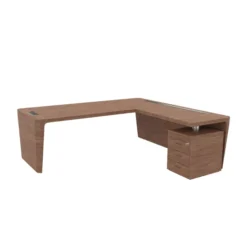 Bureau droit placage bois Quadri Prestige - l. 230 x pr. 100 cm + retour sur caisson 3 tiroirs plats