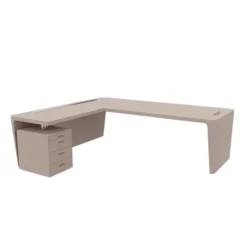 Bureau droit placage bois Quadri Prestige - l. 250 x pr. 100 cm + retour sur caisson 3 tiroirs plats