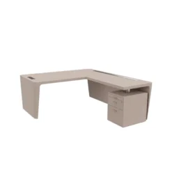 Bureau droit placage bois Quadri Prestige - l. 190 x pr. 100 cm + retour sur caisson 1 tiroir plat + 1 dossier suspendu