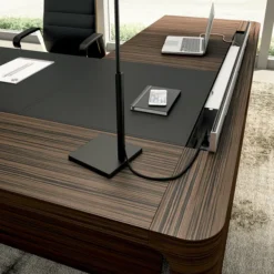 Bureau droit placage bois Quadri Prestige - l. 190 x pr. 100 cm + retour caisson 1 tiroir plat + 1 doss susp - sous-main