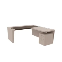 Bureau droit placage bois Quadri Prestige - l. 190 x pr. 100 cm + retour caisson 1 tiroir plat + 1 doss susp - sous-main