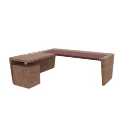Bureau droit placage bois Quadri Prestige - l. 210 x pr. 100 cm + retour caisson 1 tiroir plat + 1 doss susp - sous-main
