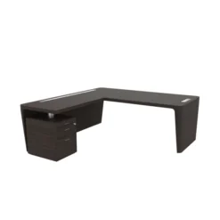 Bureau droit placage bois Quadri Prestige - l. 210 x pr. 100 cm + retour sur caisson 1 tiroir plat + 1 dossier suspendu