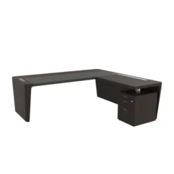 Bureau droit placage bois Quadri Prestige - l. 230 x pr. 100 cm + retour caisson 1 tiroir plat + 1 doss susp - sous-main