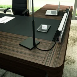 Bureau droit placage bois Quadri Prestige - l. 250 x pr. 100 cm + retour caisson 1 tiroir plat + 1 doss susp - sous-main