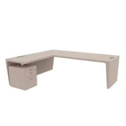 Bureau droit placage bois Quadri Prestige - l. 250 x pr. 100 cm + retour sur caisson 1 tiroir plat + 1 dossier suspendu