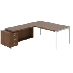 Bureau droit placage bois X-Time Wood - l. 181 x p. 101 cm + retour sur caisson 3 tiroirs plats