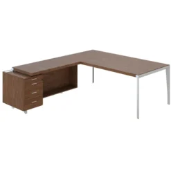 Bureau droit placage bois X-Time Wood - l. 201 x p. 101 cm + retour sur caisson 3 tiroirs plats