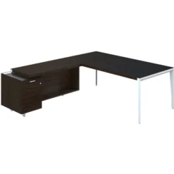 Bureau droit placage bois X-Time Wood - l. 201 x p. 101 cm + meuble de rangement