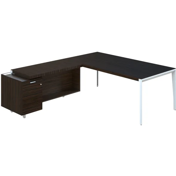 Bureau droit placage bois X-Time Wood - l. 201 x p. 101 cm + meuble de rangement