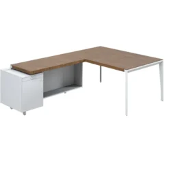 Bureau droit placage bois X-Time Wood - l. 161 x p. 101 cm + meuble de rangement laqué