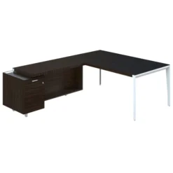 Bureau droit placage bois X-Time Wood - l. 181 x p. 101 cm + meuble de rangement